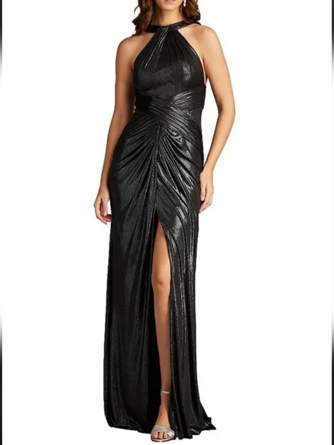 Tadashi Shoji Y2k Sexy Formal Cocktail Ruched Twist Halter Maxi Gown Size Ps